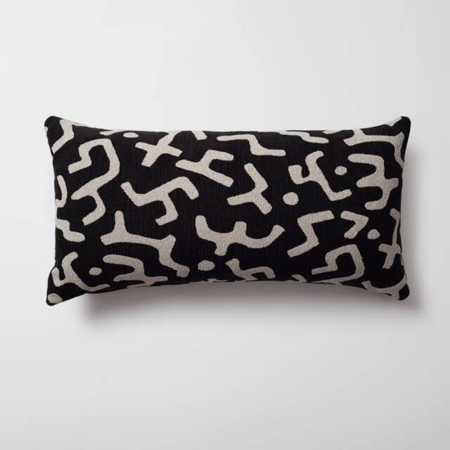 Bogolan Mudcloth Lumbar Pillow Cover Black Tribal Jacquard, Boho Decor - image 1