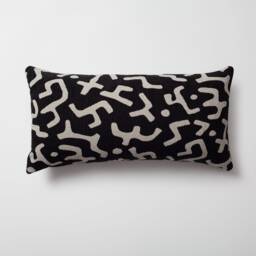 Bogolan Mudcloth Lumbar Pillow Cover Black Tribal Jacquard, Boho Decor - thumbnail 1