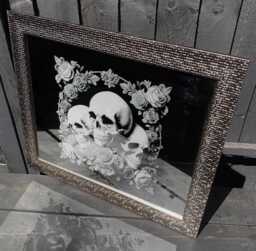 Deluxe Skull & Rose Engraved Mirror Etched Wall Decor Personalised Silver Goth Tattoo, Gothic, Home, Art, Large, Xl Mosaic Floral Flowers - thumbnail 1