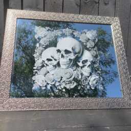 Deluxe Skull & Rose Engraved Mirror Etched Wall Decor Personalised Silver Goth Tattoo, Gothic, Home, Art, Large, Xl Mosaic Floral Flowers - thumbnail 2