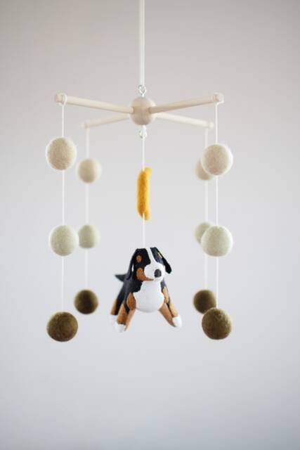 Bernese Mountain Dog Baby Mobile Handmade Wool Felt Nursery Decor - image 1