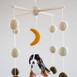 Bernese Mountain Dog Baby Mobile Handmade Wool Felt Nursery Decor - thumbnail 2