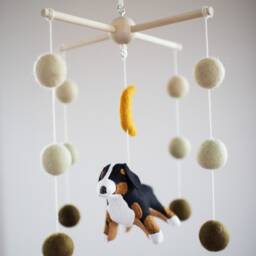 Bernese Mountain Dog Baby Mobile Handmade Wool Felt Nursery Decor - thumbnail 3
