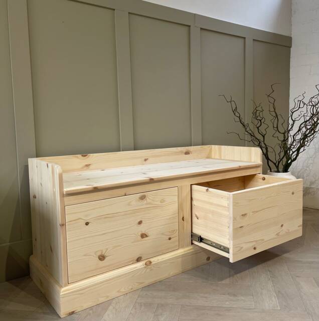 4Ft Wide, Unpainted Hall Storage Bench, Shoe Backless Monks Bench With Drawers - image 1