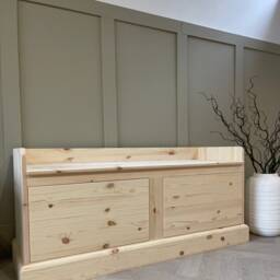 4Ft Wide, Unpainted Hall Storage Bench, Shoe Backless Monks Bench With Drawers - thumbnail 2