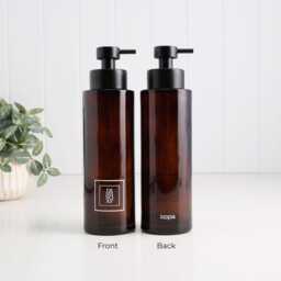 Amber Soap Dispenser With Custom White Square Label Refillable Pump Bottle 250Ml Or 500Ml Gift For Bathroom Kitchen Ensuite Cloakroom - thumbnail 3