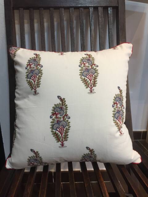 Handmade Block Print Cotton Cushion Cover Reversible Floral Design - image 1