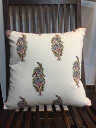 Handmade Block Print Cotton Cushion Cover Reversible Floral Design - thumbnail 1