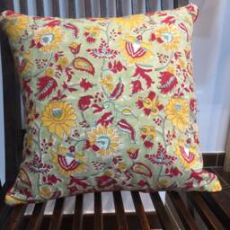 Handmade Block Print Cotton Cushion Cover Reversible Floral Design - thumbnail 2