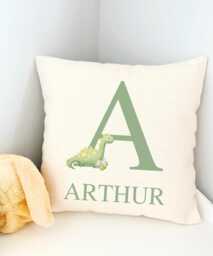 Personalised Dinosaur Cushion, Green Bedroom Decor, Boy Dino Accessories, Cushion With Name, Nursery