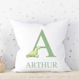 Personalised Dinosaur Cushion, Green Bedroom Decor, Boy Dino Accessories, Cushion With Name, Nursery - thumbnail 3