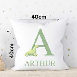 Personalised Dinosaur Cushion, Green Bedroom Decor, Boy Dino Accessories, Cushion With Name, Nursery - thumbnail 2