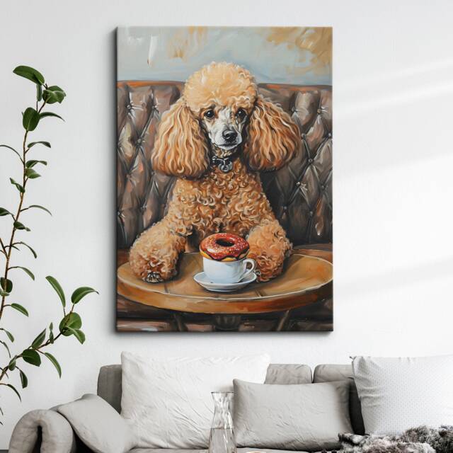 Poodle Coffee Doughnut Cafe Dog Painting Framed Poster Print Or Canvas Wall Decor Art Bedroom Home Interior Gift For Pet Lover - image 1