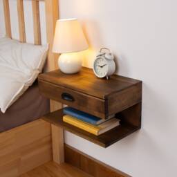 Floating Nightstand - Wall Mounted With Drawer, Wood Bedside Shelf & For Bedroom - Table - thumbnail 1