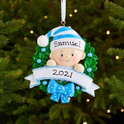 Personalised Christmas Tree Decoration Ornament - Baby in A Wreath - thumbnail 3