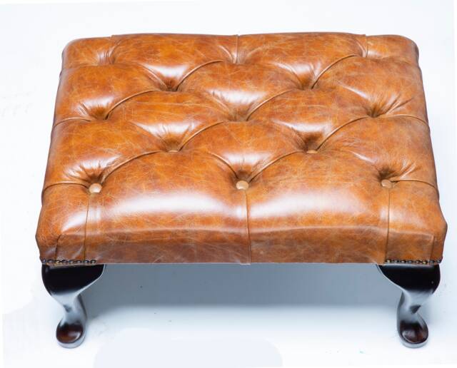 Traditional Chesterfield Queen Anne Footstool 100% Vintage Tan Leather - image 1