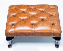 Traditional Chesterfield Queen Anne Footstool 100% Vintage Tan Leather