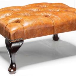 Traditional Chesterfield Queen Anne Footstool 100% Vintage Tan Leather - thumbnail 2