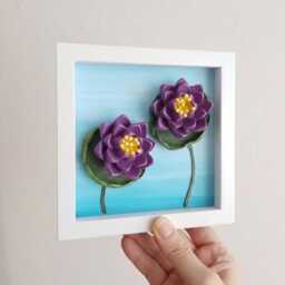 3D Ceramic Lotus Flower Wall Art, Framed Clay Floral Sculpture 6x6 - thumbnail 2