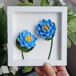 3D Ceramic Lotus Flower Wall Art, Framed Clay Floral Sculpture 6x6 - thumbnail 4