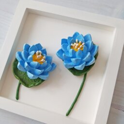 3D Ceramic Lotus Flower Wall Art, Framed Clay Floral Sculpture 6x6 - thumbnail 3