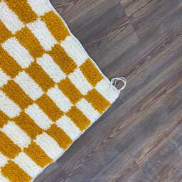 Custom Checkerboard Rug, Handmade Moroccan Wool Modern Checkered Area Berber Rug, Mustard Yellow - thumbnail 4
