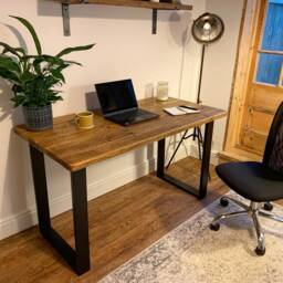 Rustic Computer Desk Reclaimed Scaffold Board With Black Square Legs - thumbnail 3