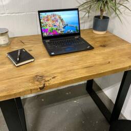 Rustic Computer Desk Reclaimed Scaffold Board With Black Square Legs - thumbnail 2