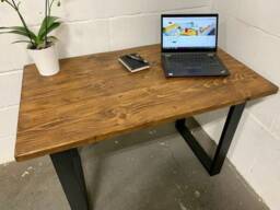 Rustic Computer Desk Reclaimed Scaffold Board With Black Square Legs