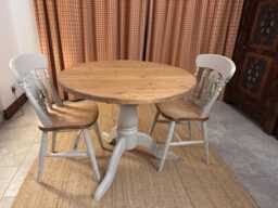 90cm Solid Pine Round Dining Table, Hand Painted 3 Leg Pedestal Kitchen Table - thumbnail 1