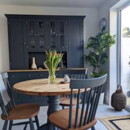 90cm Solid Pine Round Dining Table, Hand Painted 3 Leg Pedestal Kitchen Table - thumbnail 2