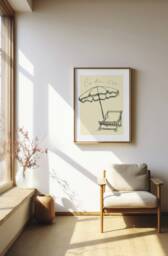 Beach Umbrella Art Print - Sun Lounger, House Decor - thumbnail 1