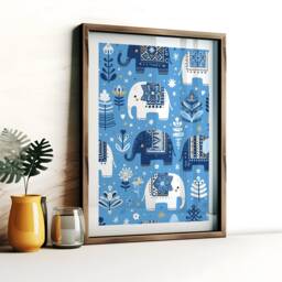 Elephant Print Set - 3 Scandinavian Style Artwork - Retro Wall Art Scandanavian Design Scandi Animal Pattern Decor Nordic Home Poster - thumbnail 3