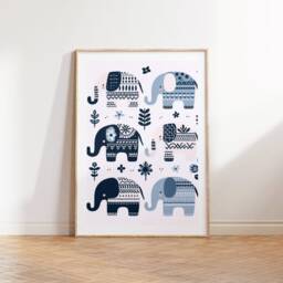 Elephant Print Set - 3 Scandinavian Style Artwork - Retro Wall Art Scandanavian Design Scandi Animal Pattern Decor Nordic Home Poster - thumbnail 2