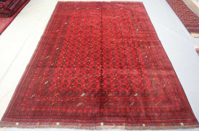 6'7x9'4 Ft Vintage Red Rug Turkmen Bashiri Bukhara Rug/ High Pile Handmade Wool Rug/ Afghan Oriental Area For Bedroom/ Office - image 1