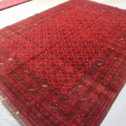 6'7x9'4 Ft Vintage Red Rug Turkmen Bashiri Bukhara Rug/ High Pile Handmade Wool Rug/ Afghan Oriental Area For Bedroom/ Office - thumbnail 2
