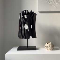 Charred Apple Wood Sculpture - Hand Carved Abstract Art Japandi Decor Black Essence