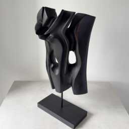 Charred Apple Wood Sculpture - Hand Carved Abstract Art Japandi Decor Black Essence - thumbnail 2