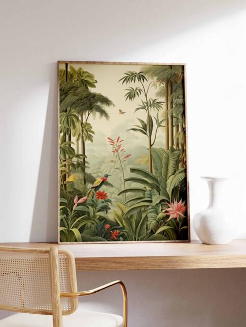 Vintage Botanical Print, Tropical Floral Poster, Henri Rousseau Art, Decor, Wall Jungle Aesthetic