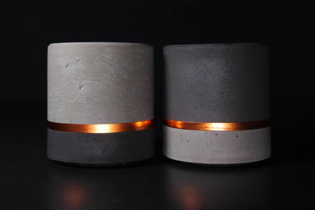 Dual-Cast Concrete Pen Holder, Modern Copper Desk Decor, Sculpted Office Object - Volcano Collection - image 1