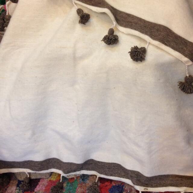 Moroccan Pom Blanket & Throw, Bohemian Blanket, Berber Wool Hand Woven, Handmade Bed Spread, Cover - image 1