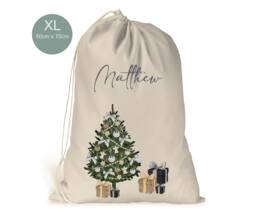 Personalised Xl Drawstring Christmas Sack/stocking.. Black Gold & Silver.. Boys Xmas Present Sack Gift Bag.. Daddy, Brother, Son