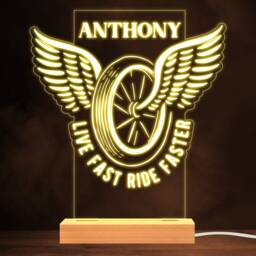 Winged Bike Wheel Live Fast Ride Faster Biker Personalised Gift Night Light - Bedroom Lamp - thumbnail 1