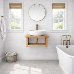 Rustic Slatted Floating Washstand Sink Unit With Brackets