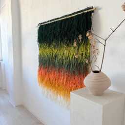 Handwoven Wool Wall Art - Textured Hanging Boho Decor Gradient Tapestry Shaggy Unique Weaving - thumbnail 3