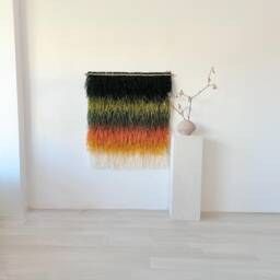 Handwoven Wool Wall Art - Textured Hanging Boho Decor Gradient Tapestry Shaggy Unique Weaving - thumbnail 1