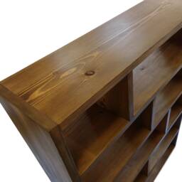 Solid Wood Bookcase Staggered Shelf Low Display Shelving Unit - thumbnail 3