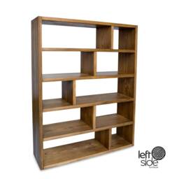 Solid Wood Bookcase Staggered Shelf Low Display Shelving Unit - thumbnail 2