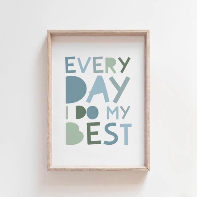 Every Day I Do My Best Print, Kids Wall Art, Playroom Positive Prints, Boys Nursery Bedroom Decor, Muted Colours - image 1