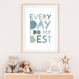 Every Day I Do My Best Print, Kids Wall Art, Playroom Positive Prints, Boys Nursery Bedroom Decor, Muted Colours - thumbnail 2